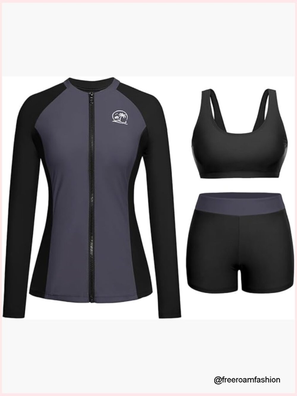 Long Sleeve Rash Guard Set - 3 Piece Swim Shirt with Built in Bra and Shorts
